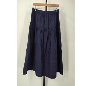 Quince 100% Organic Cotton Pintuck Eyelet Hem Maxi Skirt Navy Sz M #4